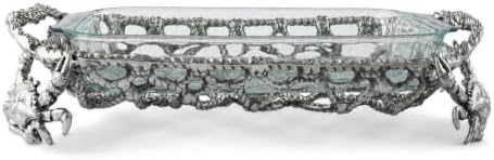 Arthur Court Crab and Net Casserole Dish Holder Ocean Pattern Aluminum 3 Quart with Glass Dish by ArthurCourt