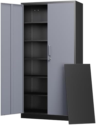 Letaya Metal Storage Cabinets with Lock Door and 5 Adjustable Shelves, Steel Garage Tool Organization Cabinets for Home,Utility Room, Warehouse,Lockers(71"-Black Gray) by LetayaMetalCabinets