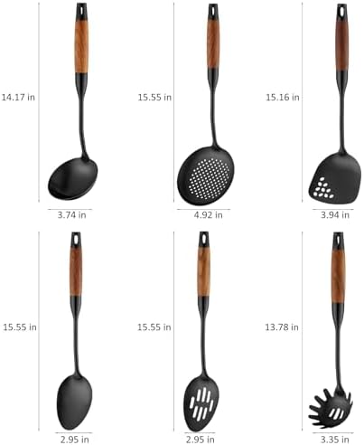 Izurok 18/10 Stainless Steel Kitchen Utensils Set,6 Piece Cooking Utensils With Wood Handle,Heat Resistant Kitchen Tool Set With Spatula, Spoon, Ladle, Skimmer, Slotted Spoon, Pasta - Image 2
