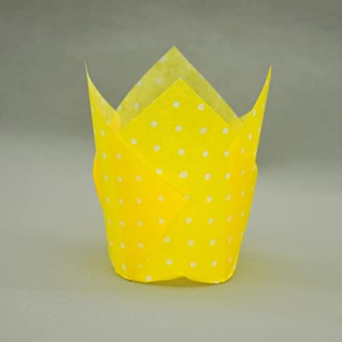 QLSmypkg Large Muffin Greaseproof paper Baking cupcake cups, 2-1/4" x 4" Yellow printed with Polka Dot Tulip Baking Cup(Large) (125pcs) - Image 3