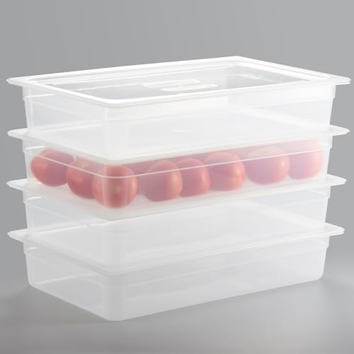 CURTA 4-Pack Full Size 4" Deep Food Pan with Handled Lid – NSF Listed Commercial-Grade Translucent Polypropylene, Stackable Freezer-Safe Storage for Restaurants, Catering & Buffets by CURTA