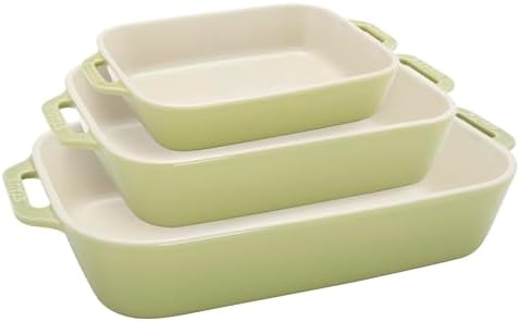Staub Ceramic 3-pc Rectangular Baking Dish Set - Macaron Pastel Green by Unknown