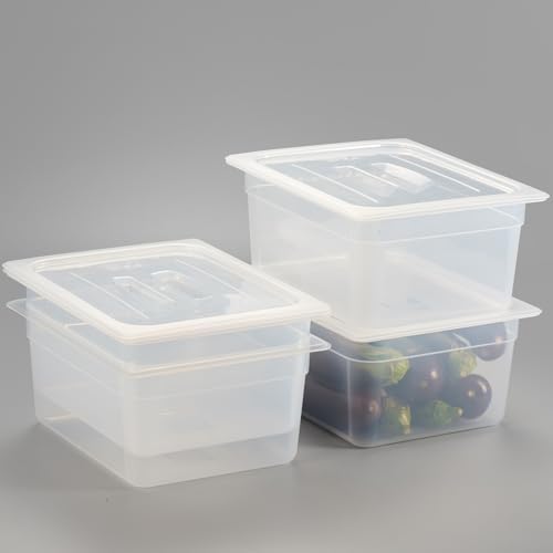 CURTA 4-Pack 1/2 Size 6" Deep Food Pan with Handled Lid – NSF Commercial-Grade Translucent Polypropylene, Stackable Freezer-Safe Storage for Restaurants, Catering & Buffets by CURTA