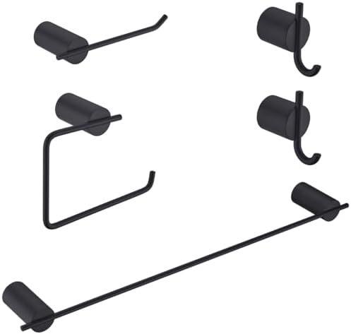 RANDOM Matte Black Bathroom Hardware Set 5 Pieces Include 24 inch Towel Bar Towel Ring Toilet Paper Holder Towel Hook for Bathroom,SUS304 Stainless Steel.RD96068S-5MB-2 by RANDOM