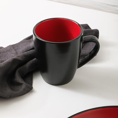 Stone Lain Albie Stoneware 32 Piece Modern Dinnerware Set, Plates and Bowls Sets, Service for 8, Red and Black, Microwave & Dishwasher Safe - Image 6