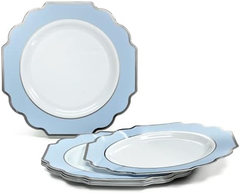 OCCASIONS Disposable Plastic Plates for 80 Guests (Imperial Blue & Silver) - Image 5