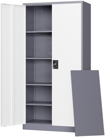 Letaya Metal Garage Storage Cabinets with Lock Door and Adjustable Shelves, Steel Tool Cabinets for Home,Office,Warehouse Organisieren (Gery White, 71" H) by LetayaMetalCabinets