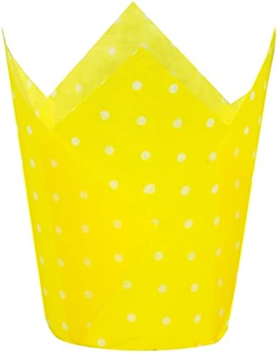 QLSmypkg Large Muffin Greaseproof paper Baking cupcake cups, 2-1/4" x 4" Yellow printed with Polka Dot Tulip Baking Cup(Large) (125pcs) by QLSmypkg