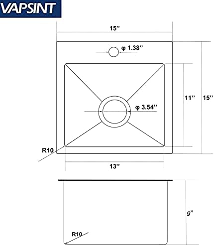 VAPSINT 15x15 Inch Black Drop In Bar Sink, Single Bowl Top Mount Handmade Gunmetal Black Wet Bar Prep RV Sink, 16 Guage Stainless Steel Outdoor Small Kitchen Sinks with Grid & Drain Strainer - Image 7