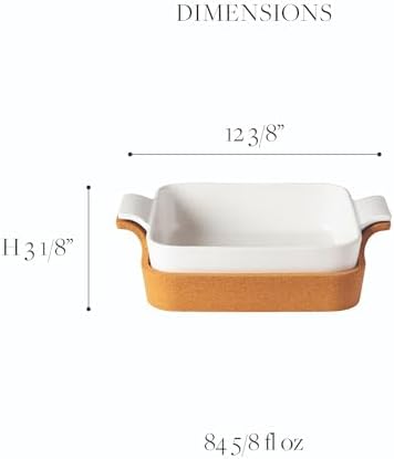 Casafina Ceramic 10" Square Baker with Cork Tray - Ensemble Collection, White | Oven & Dishwasher Safe Bakeware | Food Safe Glazing | Restaurant Quality Dinnerware - Image 2