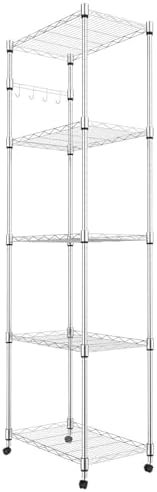 Homdox 5 Tier Steel Wire Shelving Unit on Wheels,Chrome Shelves for Garage Kitchen Living Room,Heavy Duty Shelving Rack, 23.2 x 13.8 x 72 inch (L x W x H) by HOMDOX