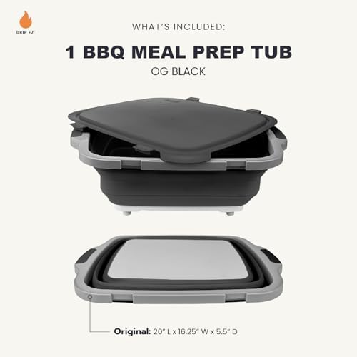 Drip EZ Collapsible BBQ Prep Tub- for Meal Prep Marinating Food Storage - Includes Cutting Board & Locking Lid - (1) OG - Black - Image 2