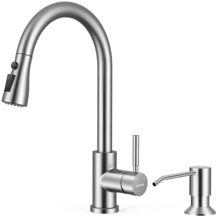 WEWE Kitchen Faucet with Soap Dispenser Set, Pull-Down, Brushed Nickel by WEWE