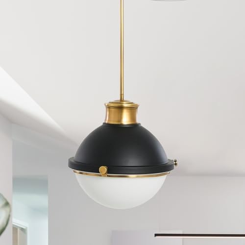 Cameron - 2-Tone Metal and Frosted Glass Ceiling Light, Matte Black and Natural Brass - Image 7