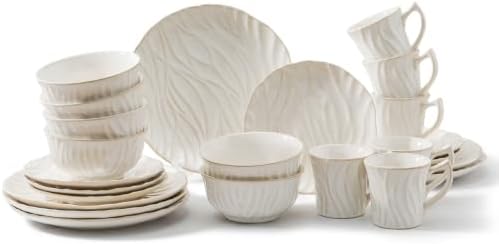Ceramic Dinnerware Sets for 6, 24 pcs Plates and Bowls Sets, Reactive Glaze Ceramic Dish Set, Scratch Resistant, Microwave & Dishwasher Safe, Highly Chip and Crack Resistant Dishware sets, Cream White by Unknown