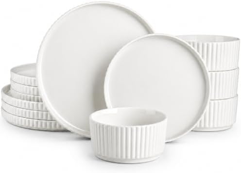 MALACASA Porcelain 12 Pieces Plates and Bowls Set, Dinnerware Set for 4 by MALACASA
