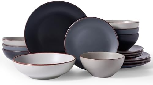 Famiware Venus Stoneware Dinnerware Sets with Pasta Bowls, Dishes Set for 4 by Famiware