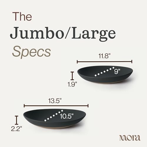 MORA Jumbo and Large Serving Dishes Set of 2, 13 inch and 12 inch Ceramic Pottery Oval Platters - Microwave, Oven and Dishwasher Safe - Liquorice - Image 2