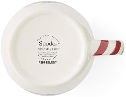 Spode Christmas Tree 14 oz Holiday Mugs (Set of 4) - Festive Coffee Cups with Peppermint Candy Cane Handle, Stoneware Christmas Drinkware Ideal for Hot Cocoa, Holiday Tea & Winter Beverages - Image 5