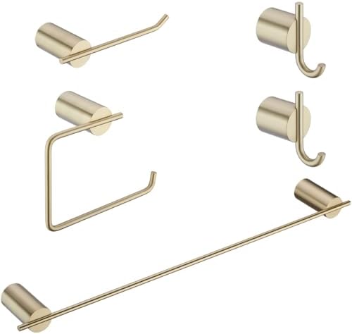 RANDOM Brushed Gold Bathroom Hardware Set 5 Pieces Include 24 inch Towel Bar Towel Ring Toilet Paper Holder Towel Hook for Bathroom,SUS304 Stainless Steel.RD96068S-5BG-2 by RANDOM