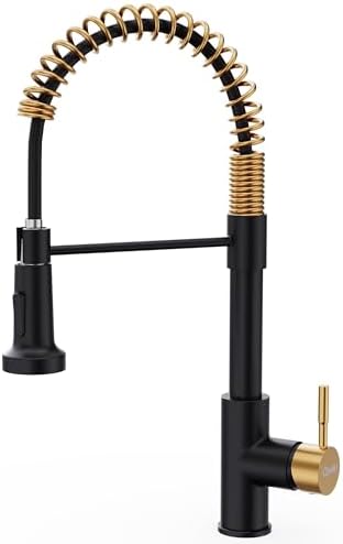 GIMILI Black and Gold Kitchen Faucet with Pull Down Sprayer by MoreChoicesForYourDreamHome