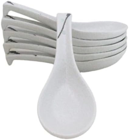 Ebros Gift Modern Yukino Hana Snow Flowers Ceramic Dinnerware Serveware Kitchenware Set Oriental Asian Restaurant Supply (Pack of 6 Asian Soup Spoons With Hook) by EbrosGift