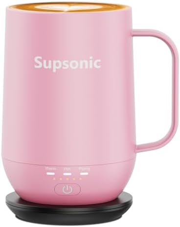 Supsonic - 16oz Self Heating Coffee Mug, Smart Heated Coffee Mug Faster Direct-Contact Heating Up to 149°F, Coffee Mug Warmer Set with Auto Shut-Off - Gifts for Men Women | S2 by Supsonic