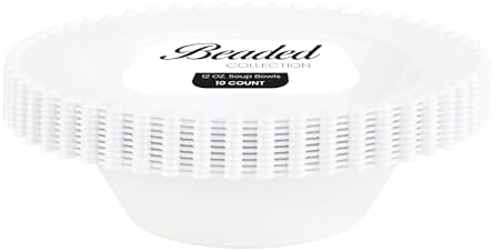 PLASTICPRO 32 Piece Plastic Dinner Plates Bowls Disposable Plastic Fancy Heavy Duty Party Dishes 12 oz White Bead Bowls - Image 3