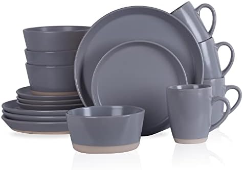 Stone Lain Jules Modern Stoneware 16-Piece Round Dinnerware Set, Plates and Bowls Sets, Dish Set for 4, Grey - Image 3