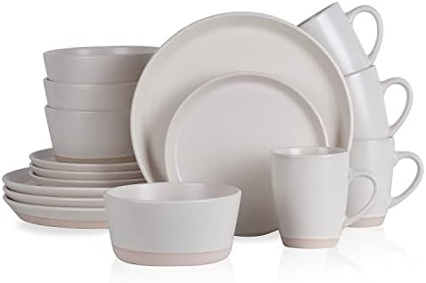 Stone Lain Jules Stoneware 16-Piece Dinnerware Set, Plates and Bowls, Service for 4, Off White, Microwave & Dishwasher Safe - Image 3