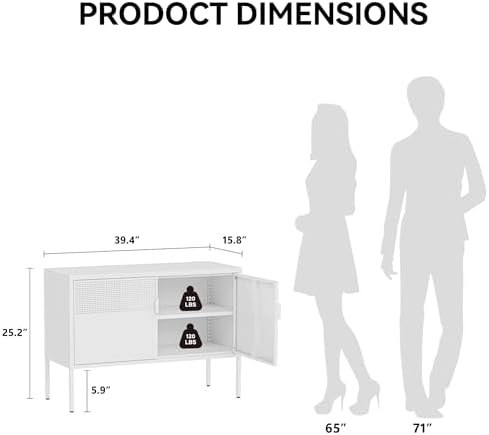 COFaR TV Stand for TVs up to 75 Inch, 40''L Media Console with Ventilation Doors, Metal Entertainment Center with Adjustable Shelves & 120Lbs Storage for Living Room & Bedroom, White - Image 2