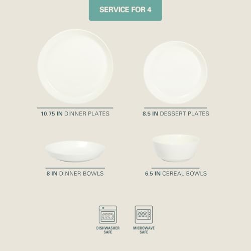 Gibson Home Summer Shades 16 Piece Plates and Bowls Dishes Service for 4 Porcelain Dinnerware Set - White - Image 2