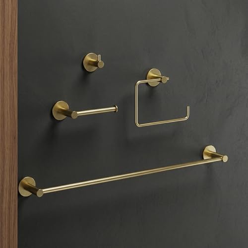 VIGO Cass 4 Pieces Bathroom Hardware Set, 24 inch Towel Bar, Hand Towel Holder, Robe Towel Hook, Toilet Paper Holder Wall Mounted, Stainless Steel Bath Accessory Set Matte Brushed Gold Finish - Image 2