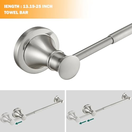 Hoimpro Brushed Nickel 4-Piece Bathroom Bath Set, Wall Mount Bathroom Hardware Fixture (Adjustable Towel Bar Rack, Towel Ring Holder, Paper Towel Holder, Double Towel Hook), Bathroom Accessories - Image 2