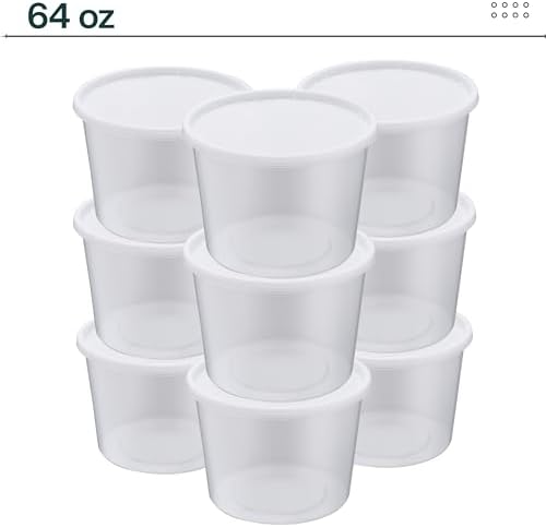 64oz [12 set] Heavy Duty Plastic Deli Container | BPA-Free Food Storage with Airtight Leak‑Proof Lids | Microwave, Freezer & Dishwasher Safe – Stackable, Bulk Reusable Soup & Meal Prep Tub - Image 5