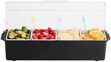 VEVOR Chilled Condiment Server, 4 Compartment Ice Cooled Condiment Serving Container, Chilled Garnish Tray Bar Caddy with Lid, for Bartending & Serving Taco, Salad, Fruit, Home & Restaurant Supplies by VEVOR
