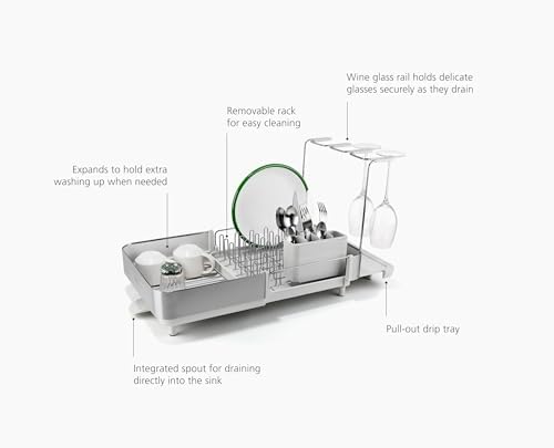 Joseph Joseph Extend Steel Plus Extendable Dish Rack Steel, Small to Large Dish Drainer with Wine Glass Holder & Drain Spout - Image 5