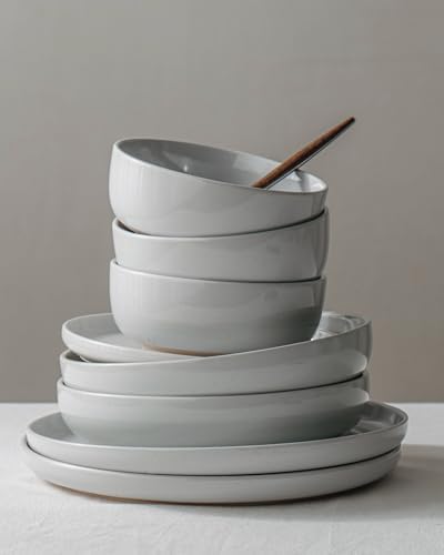 Famiware Milkyway 18-Piece Stoneware Dinnerware Set, Light Gray - Image 4