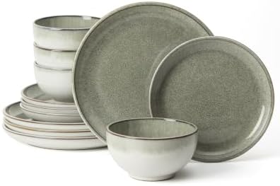 Pokini Ceramic Dinnerware Sets for 4, 12pcs Plates and Bowls Sets Dish Set by Pokini