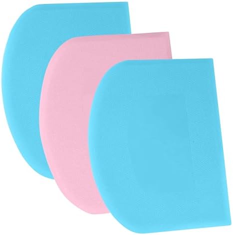 SURDOCA Dough Scraper Bench Scraper - 3P 5.9x4.3" Plastic Flexible Bowl Scraper, Sharp Edge & Angles Cake Scraper. Non-Slip Bakeware Decorating Tools Sculpting & Modeling Tools - Blue+Pink+Blue by SURDOCA