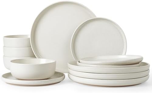 Famiware Milkyway 12-Piece Stoneware Dinnerware Set, Matte Beige White by Famiware