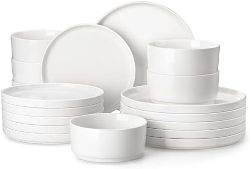 MALACASA 18 Pieces Porcelain Dinnerware Set, Modern White Dish Set for 6, Premium Serving Plates and Bowls Sets, Chip and Scratch Resistant Dishware Sets Kitchen Dishes Dining Ware Set, Series LEAH by MALACASA