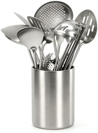 Metal Cooking Utensils Set 304 Stainless Steel Cooking Utensils with Holder by MACIFECI