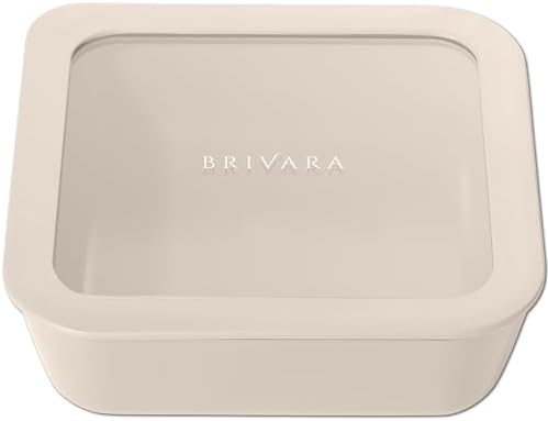 Glass Food Storage Container & Lid, 5-Cup Square, Crema by BrivaraHome