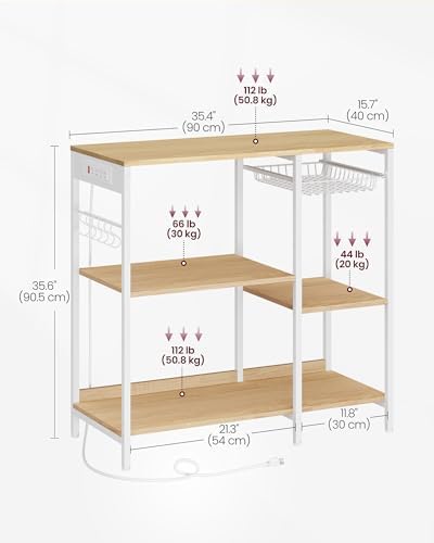 VASAGLE Kitchen Baker’s Rack, Steel Frame, Wire Basket, 6 Hooks - Image 3