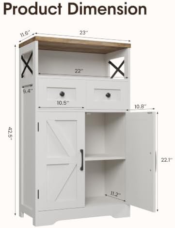 Farmhouse Storage Cabinet Set of 2, Small Kitchen Pantry Coffee Bar Cabinet - Image 3