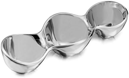Nambé Triple Condiment Server – Alloy Trio Dish for Sauces, Dips & Snacks, Polished Mirror-Finish Bowls with Sculptural Design – 13" x 4.5", 6 Oz – Modern Serveware for Entertaining & Décor by Unknown