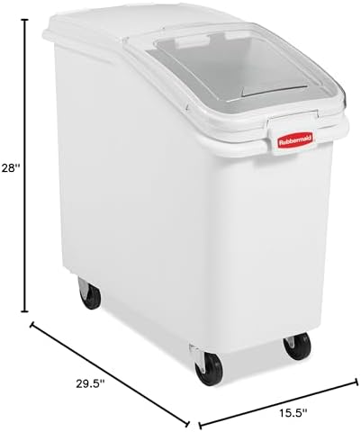 Rubbermaid Commercial Products ProSave Shelf-Storage Ingredient Bin With Scoop 500-Cup capacity Plastic White Sliding Lid Container with Wheels for Kitchen/Restaurant Food Organization - Image 5