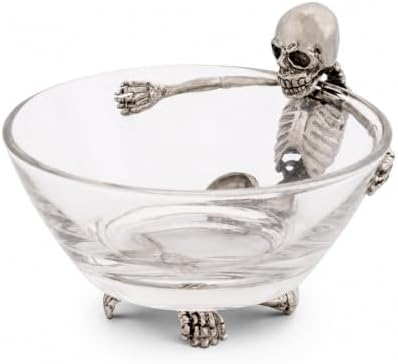 Vagabond House Skeleton Dip Bowl - Handblown Glass with Pewter Skeleton - Unique Serveware for Dips and Treats - 5.5" D / 3.75" T by VagabondHouse