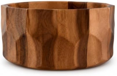 Arthur Court Large Diamond Pattern Acacia Wood Salad Serving Bowl - Modern Centerpiece for Fruits or Salads - 12" Diameter 6" Tall by ArthurCourt